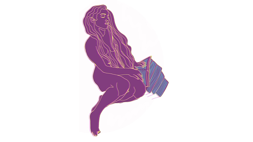 illustration of purple woman with books